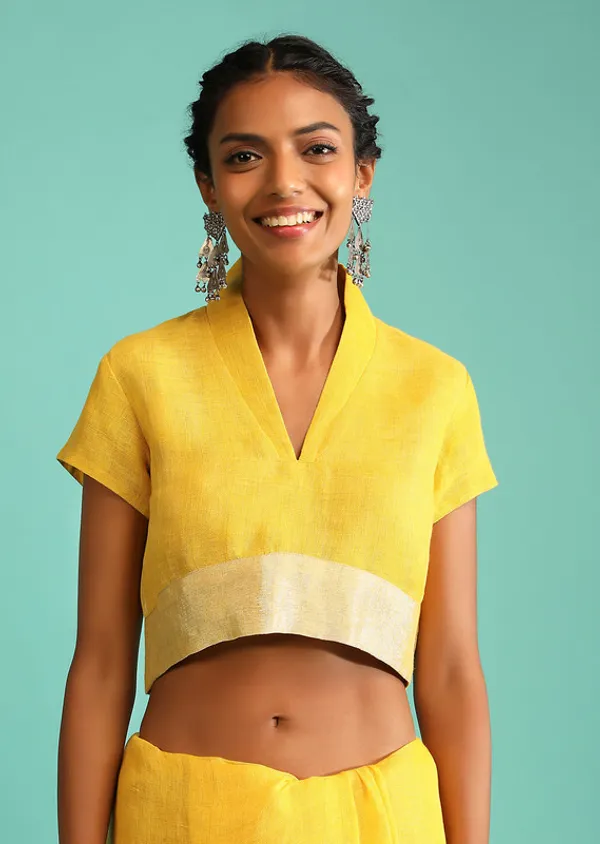Authentic_Gamboge_Yellow_Pure_Linen_Handloom_Bhagalpuri_Saree_With_Blouse_Piece