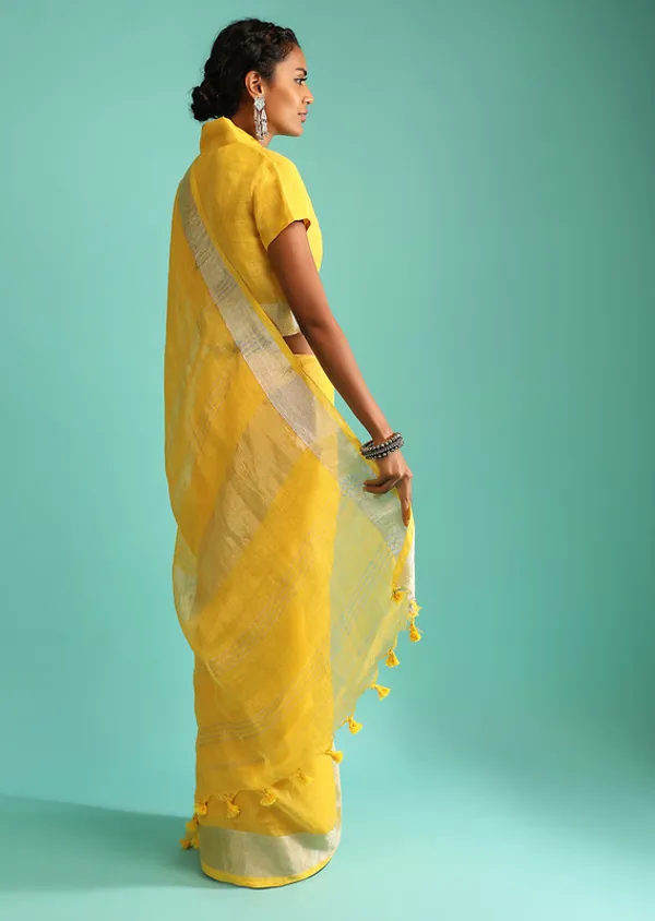 Authentic_Gamboge_Yellow_Pure_Linen_Handloom_Bhagalpuri_Saree_With_Blouse_Piece