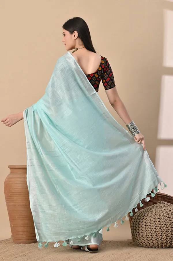 Ice_Cyan_Linen_Blend_Handloom_Saree_With_Blouse_Piece
