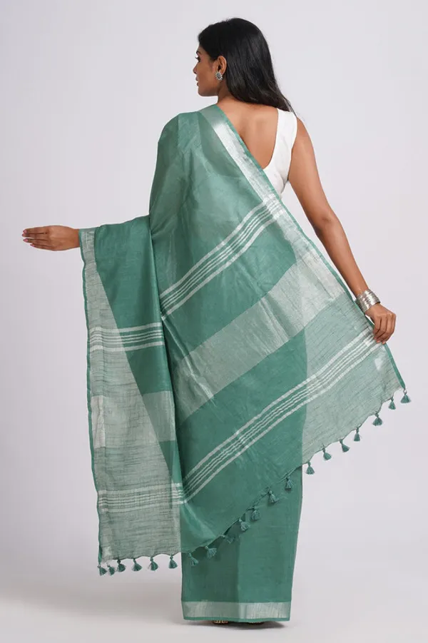 Mint_Turquoise_Linen_Blend_Handloom_Saree_With_Blouse_Piece