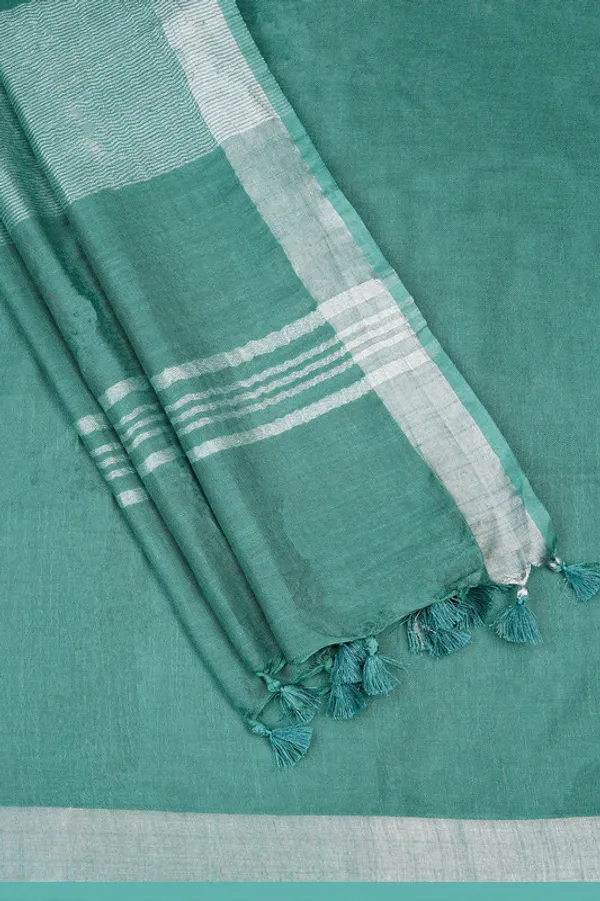 Mint_Turquoise_Linen_Blend_Handloom_Saree_With_Blouse_Piece