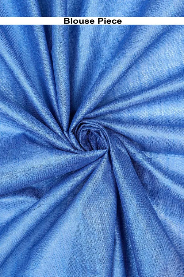 Neon_Blue_Linen_Blend_Handloom_Saree_With_Blouse_Piece