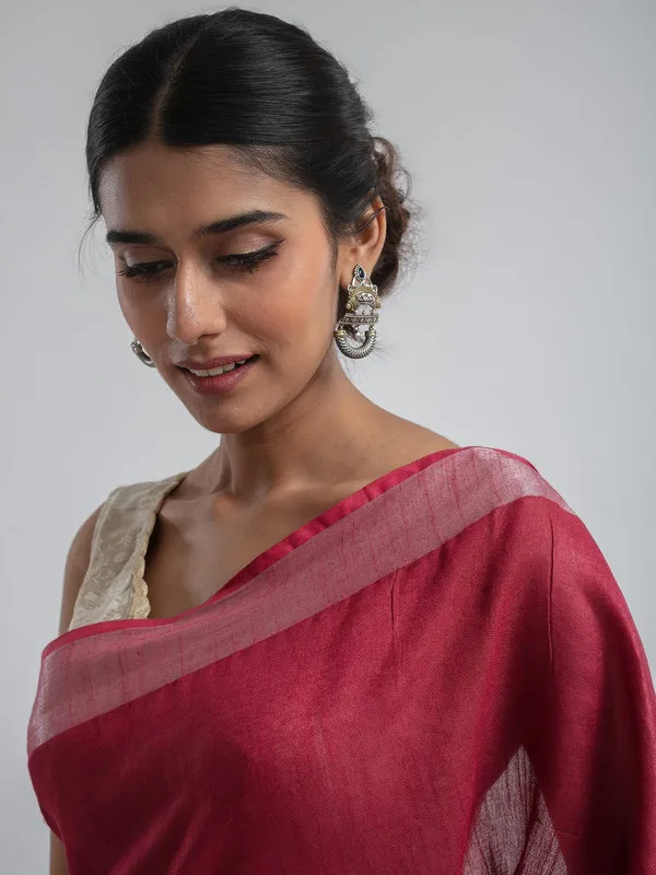 Raspberry_Pink_Linen_Blend_Handloom_Saree_With_Blouse_Piece