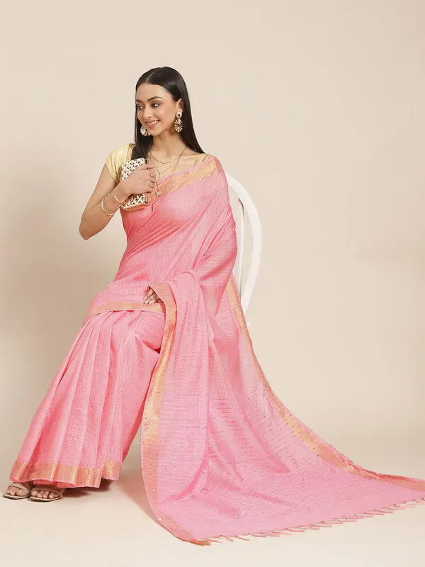 Authentic_Blush_Pink_Cotton_Semi_Soft_Silk_Striped_Sequin_Handloom_Bhagalpuri_Saree