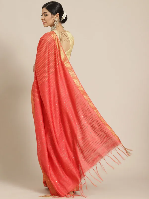 Authentic_Contessiea_Red_Cotton_Semi_Soft_Silk_Striped_Sequin_Handloom_Bhagalpuri_Saree