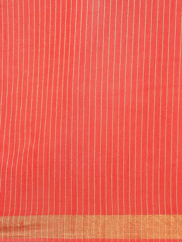 Authentic_Contessiea_Red_Cotton_Semi_Soft_Silk_Striped_Sequin_Handloom_Bhagalpuri_Saree