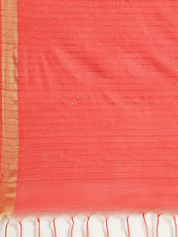 Authentic_Contessiea_Red_Cotton_Semi_Soft_Silk_Striped_Sequin_Handloom_Bhagalpuri_Saree