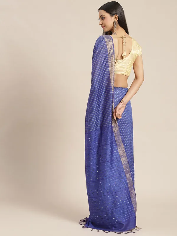 Authentic_Egyptiasn_Blue_Cotton_Semi_Soft_Silk_Striped_Sequin_Handloom_Bhagalpuri_Saree