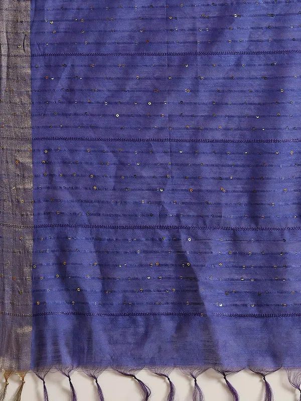 Authentic_Egyptiasn_Blue_Cotton_Semi_Soft_Silk_Striped_Sequin_Handloom_Bhagalpuri_Saree