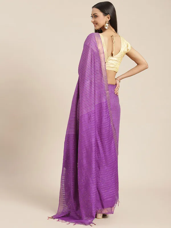 Authentic_Elexctric_Purple_Cotton_Semi_Soft_Silk_Striped_Sequin_Handloom_Bhagalpuri_Saree