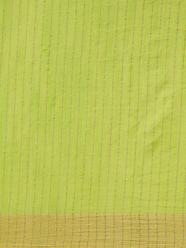 Authentic_Parrot_Green_Cotton_Semi_Soft_Silk_Striped_Sequin_Handloom_Bhagalpuri_Saree