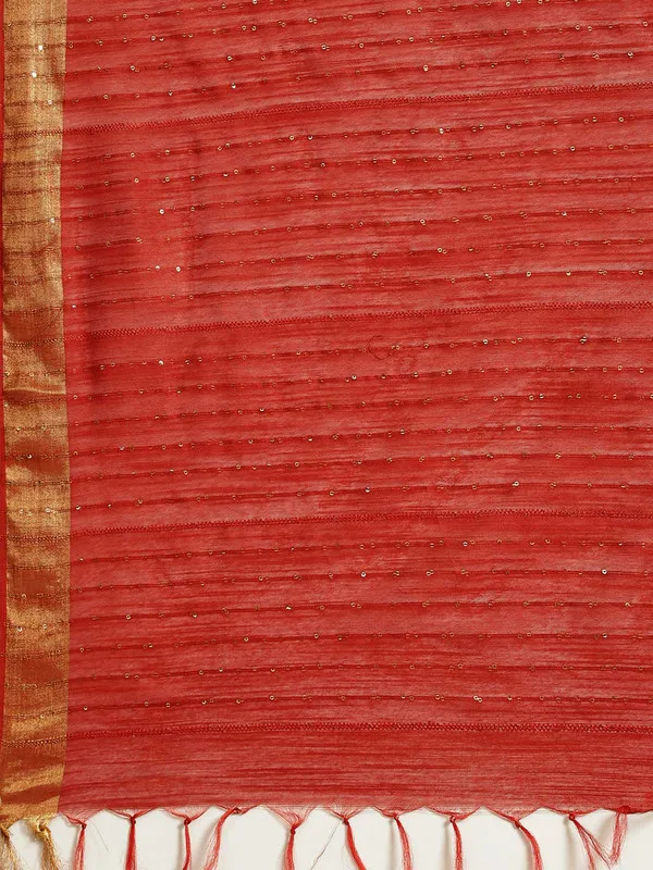 Authentic_Red_Cotton_Semi_Soft_Silk_Striped_Sequin_Handloom_Bhagalpuri_Saree