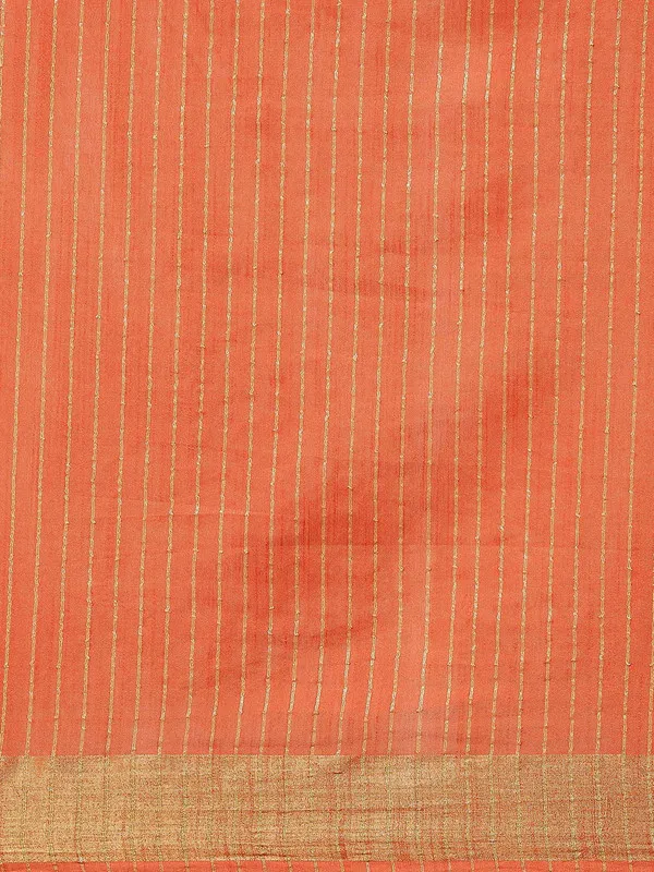 Authentic_Tamie_Orange_Cotton_Semi_Soft_Silk_Striped_Sequin_Handloom_Bhagalpuri_Saree