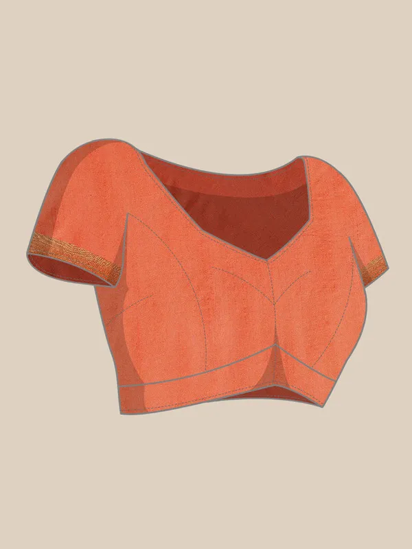 Authentic_Tamie_Orange_Cotton_Semi_Soft_Silk_Striped_Sequin_Handloom_Bhagalpuri_Saree