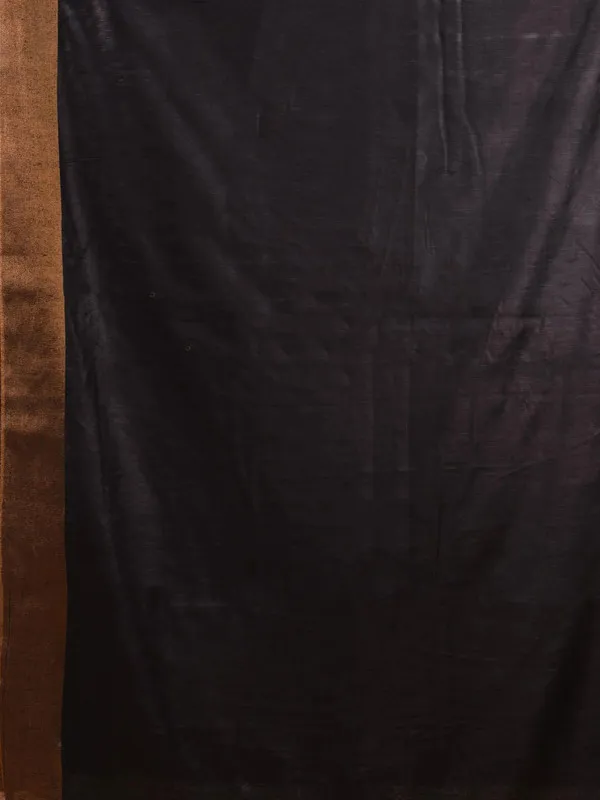 Authentic_Black_Tussar_Viscous_Silk_Handloom_Bhagalpuri_Saree_with_Gold_Zari_Border