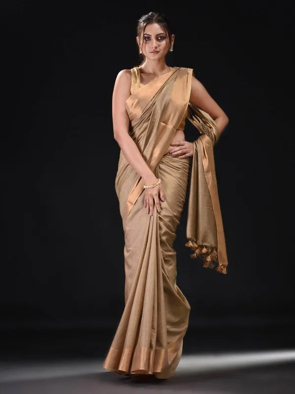 Authentic_Clay_Brown_Tussar_Viscous_Silk_Handloom_Bhagalpuri_Saree_with_Gold_Zari_Border
