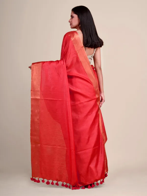 Authentic_Fine_Red_Tussar_Viscous_Silk_Handloom_Bhagalpuri_Saree_with_Gold_Zari_Border