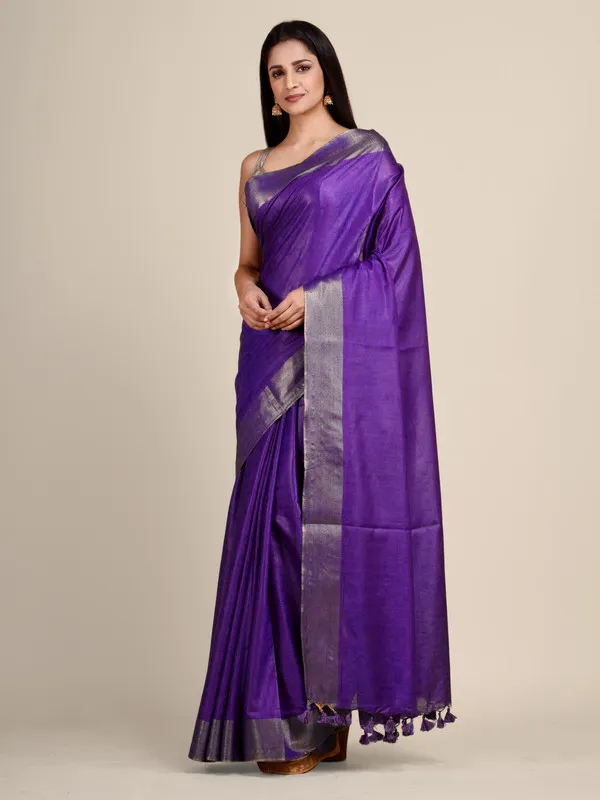 Authentic_French_Purple_Tussar_Viscous_Silk_Handloom_Bhagalpuri_Saree_with_Gold_Zari_Border