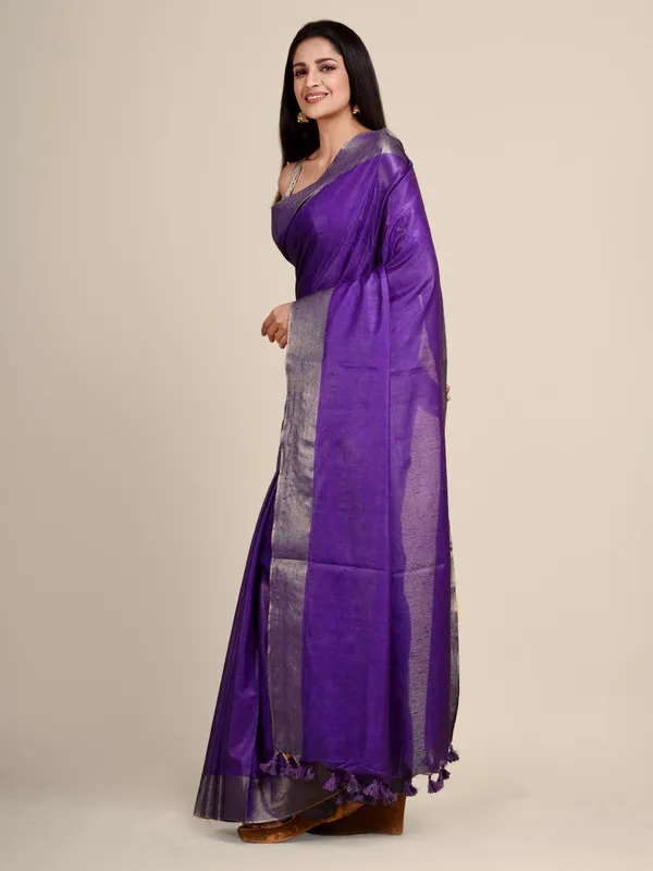 Authentic_French_Purple_Tussar_Viscous_Silk_Handloom_Bhagalpuri_Saree_with_Gold_Zari_Border