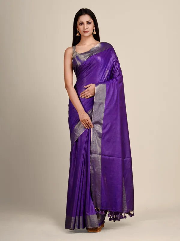 Authentic_French_Purple_Tussar_Viscous_Silk_Handloom_Bhagalpuri_Saree_with_Gold_Zari_Border