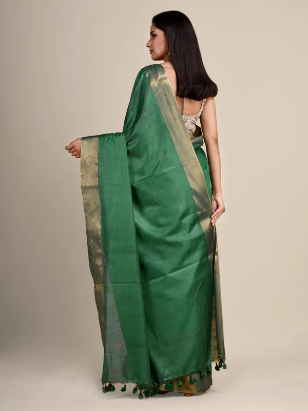 Authentic_British_Green_Tussar_Viscous_Silk_Handloom_Bhagalpuri_Saree_with_Gold_Zari_Border