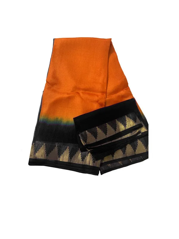 Authentic_Elegant_Tie_&_Dye_Kota_Doria_Silk_Organza_Net_Bhagalpuri_Saree_with_Temple_Border_(13252_Black-Cristy_Orange)