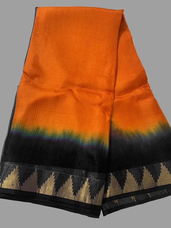 Authentic_Elegant_Tie_&_Dye_Kota_Doria_Silk_Organza_Net_Bhagalpuri_Saree_with_Temple_Border_(13252_Black-Cristy_Orange)