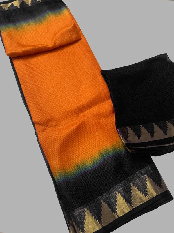 Authentic_Elegant_Tie_&_Dye_Kota_Doria_Silk_Organza_Net_Bhagalpuri_Saree_with_Temple_Border_(13252_Black-Cristy_Orange)