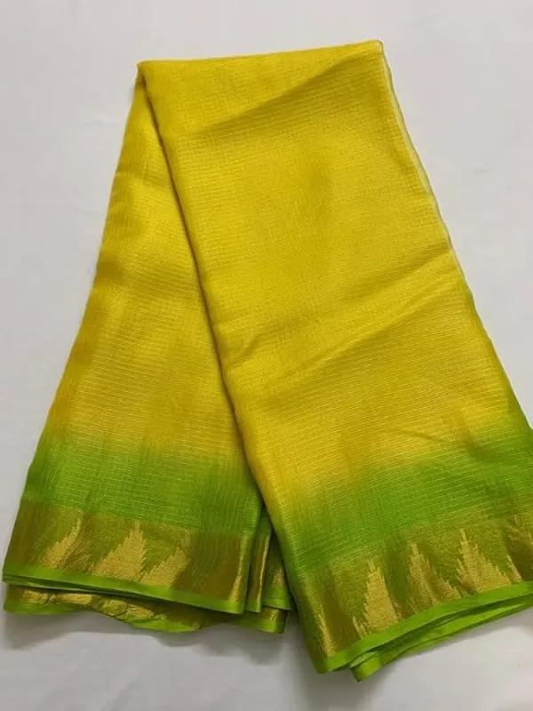 Premium_Dual_Tone_Tie-Dye_Kota_Doria_Silk_Organza_Bhagalpuri_Saree_with_Temple_Border_(13255_Canary_Yellow_&_Parrot_Green)