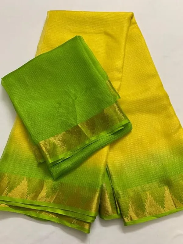 Premium_Dual_Tone_Tie-Dye_Kota_Doria_Silk_Organza_Bhagalpuri_Saree_with_Temple_Border_(13255_Canary_Yellow_&_Parrot_Green)