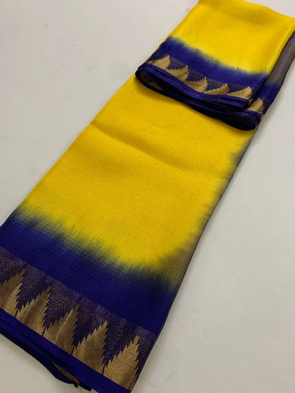 Authentic_Pure_Handloom_Bhagalpuri_Saree_in_Kota_Silk_Organza_with_Tie-Dye_and_Temple_Border_(13256_Canary_Yellow_Duke_Blue)