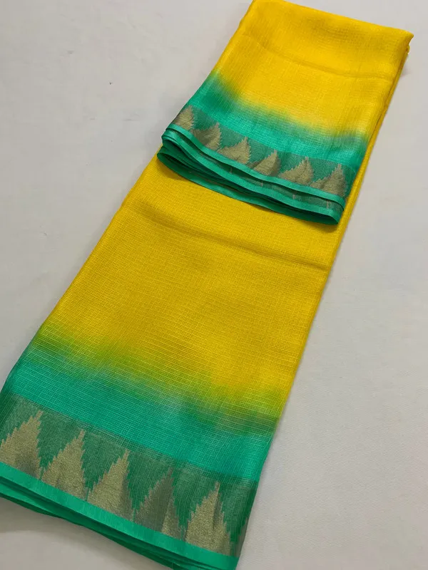 Authentic_Designer_Kota_Silk_Organza_Bhagalpuri_Saree_?_Tie_&_Dye_with_Temple_Border_(13257_Canary_Yellow-Pigment_Green)