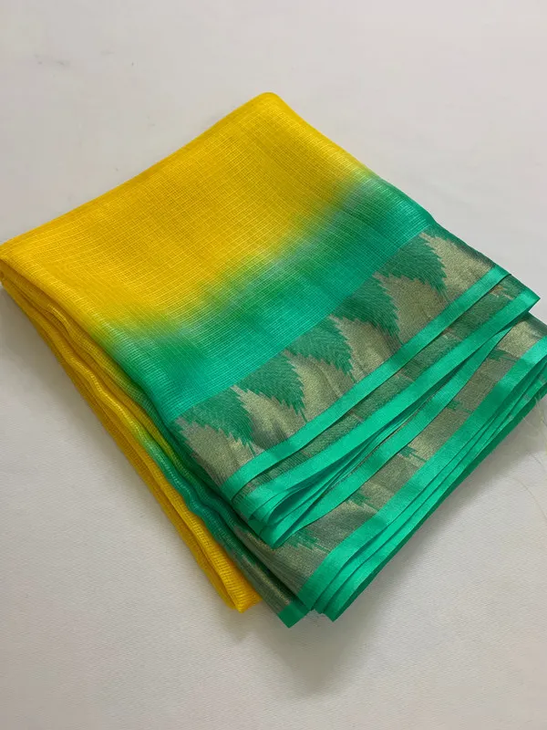 Authentic_Designer_Kota_Silk_Organza_Bhagalpuri_Saree_?_Tie_&_Dye_with_Temple_Border_(13257_Canary_Yellow-Pigment_Green)