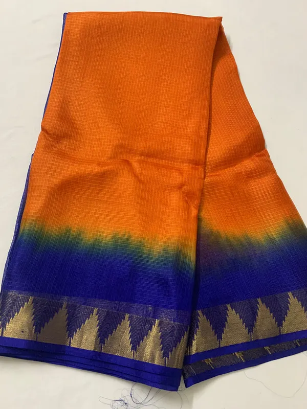 Authentic_Ethnic_Bhagalpuri_Handloom_Saree_in_Kota_Doria_Silk_Organza_Net_with_Temple_Border_&_Tie-Dye_(13258_Cristy_Orange_&_Duke_Blue)