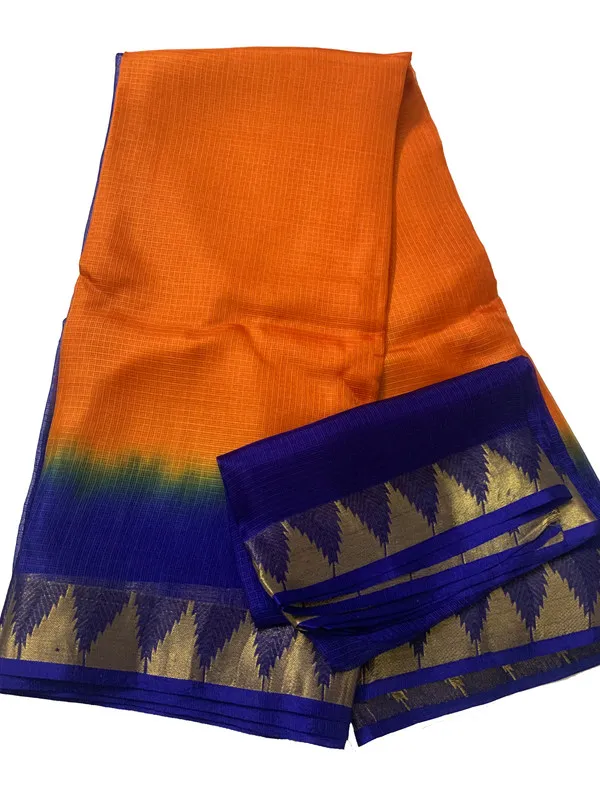 Authentic_Ethnic_Bhagalpuri_Handloom_Saree_in_Kota_Doria_Silk_Organza_Net_with_Temple_Border_&_Tie-Dye_(13258_Cristy_Orange_&_Duke_Blue)