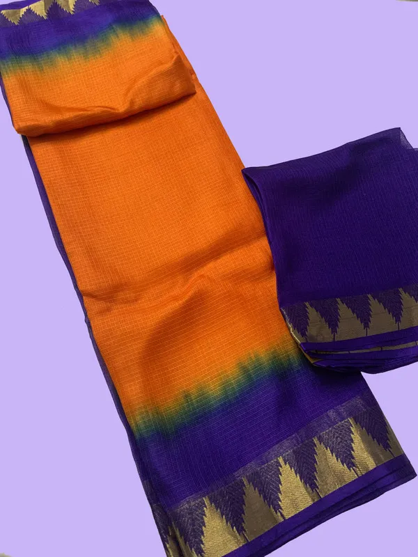 Authentic_Handloom_Bhagalpuri_Kota_Doria_Silk_Organza_Net_Tie-Dye_Saree_with_Temple_Border_(13261_French_Purple_&_Cristy_Orange)