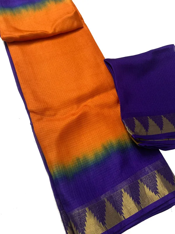 Authentic_Handloom_Bhagalpuri_Kota_Doria_Silk_Organza_Net_Tie-Dye_Saree_with_Temple_Border_(13261_French_Purple_&_Cristy_Orange)