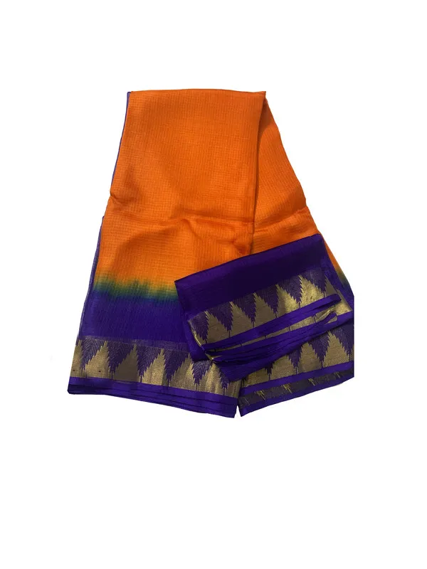 Authentic_Handloom_Bhagalpuri_Kota_Doria_Silk_Organza_Net_Tie-Dye_Saree_with_Temple_Border_(13261_French_Purple_&_Cristy_Orange)