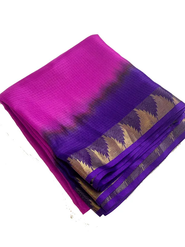 Authentic_Elegant_Tie_&_Dye_Kota_Doria_Silk_Organza_Net_Bhagalpuri_Saree_with_Temple_Border_(13262_French_Purple_&_Fuchsia_Magenta)