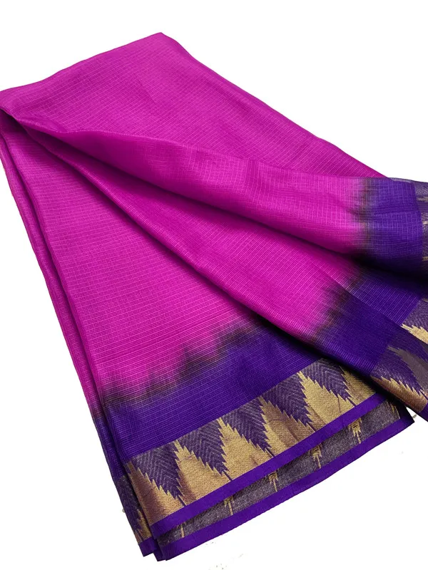 Authentic_Elegant_Tie_&_Dye_Kota_Doria_Silk_Organza_Net_Bhagalpuri_Saree_with_Temple_Border_(13262_French_Purple_&_Fuchsia_Magenta)