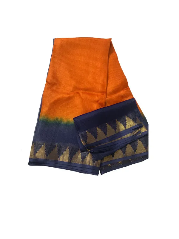 Authentic_Traditional_Handloom_Bhagalpuri_Kota_Organza_Tie-Dye_Saree_with_Temple_Motif_Border_(13264_Grey_&_Cristy_Orange)