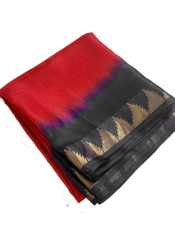 Authentic_Dual_Tone_Tie-Dye_Kota_Doria_Silk_Organza_Bhagalpuri_Saree_with_Temple_Border_(13265_Grey_&_Red)