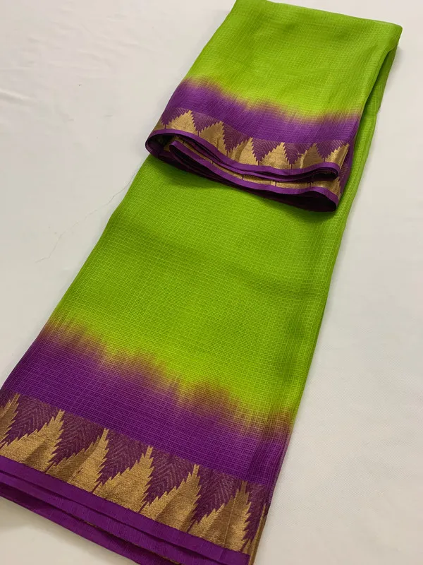 Authentic_Pure_Handloom_Bhagalpuri_Saree_in_Kota_Silk_Organza_with_Tie-Dye_and_Temple_Border_(13266_Kelly_Green_&_MAgenta)