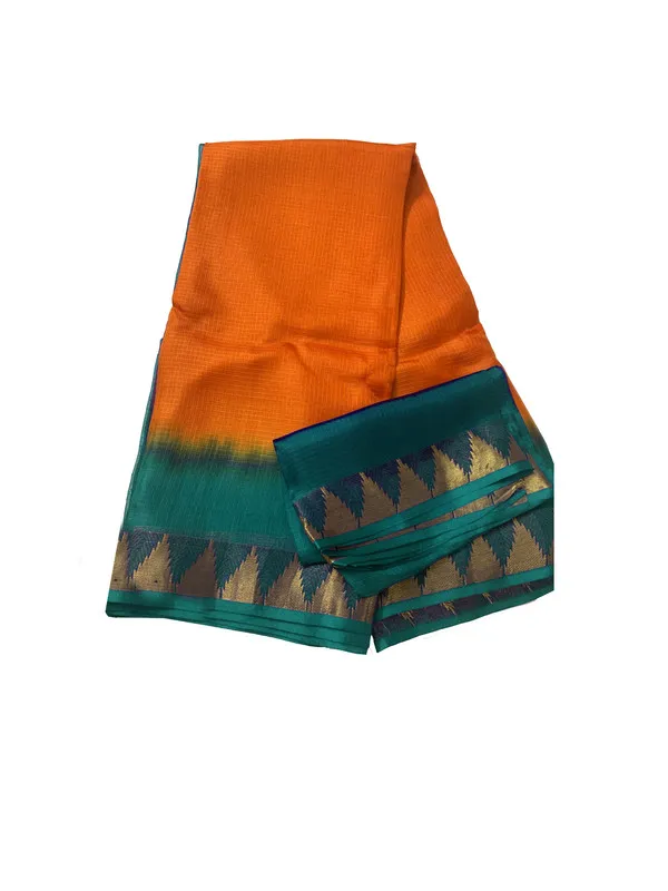 Premium_Ethnic_Bhagalpuri_Handloom_Saree_in_Kota_Doria_Silk_Organza_Net_with_Temple_Border_&_Tie-Dye_(13268_Midnight_Grren_&_Cristy_Orange)