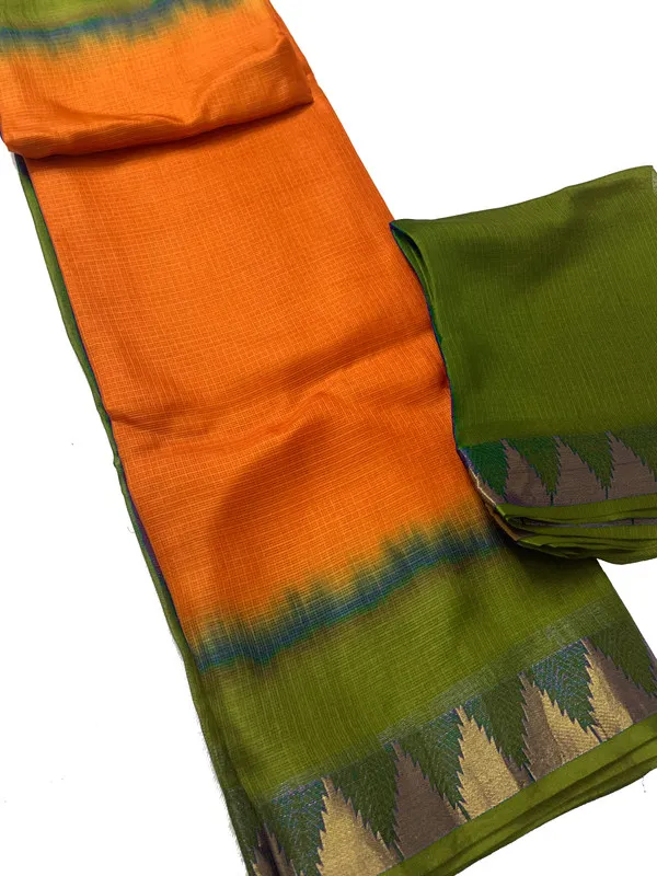 Premium_Artisan_Crafted_Tie-Dye_Kota_Doria_Silk_Organza_Saree_?_Handloom_Bhagalpuri_with_Temple_Border_(13269_Moss-Green_&_Cristy_Orange)