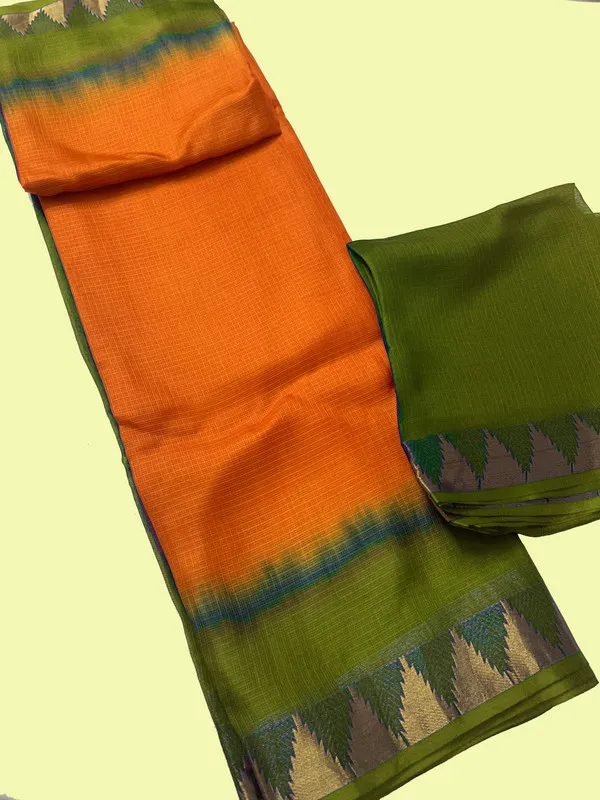 Premium_Artisan_Crafted_Tie-Dye_Kota_Doria_Silk_Organza_Saree_?_Handloom_Bhagalpuri_with_Temple_Border_(13269_Moss-Green_&_Cristy_Orange)
