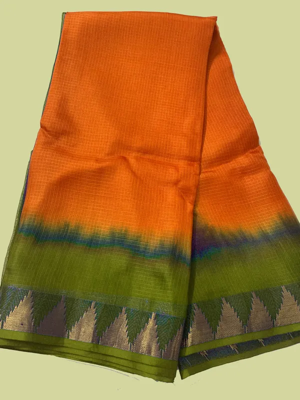 Premium_Artisan_Crafted_Tie-Dye_Kota_Doria_Silk_Organza_Saree_?_Handloom_Bhagalpuri_with_Temple_Border_(13269_Moss-Green_&_Cristy_Orange)
