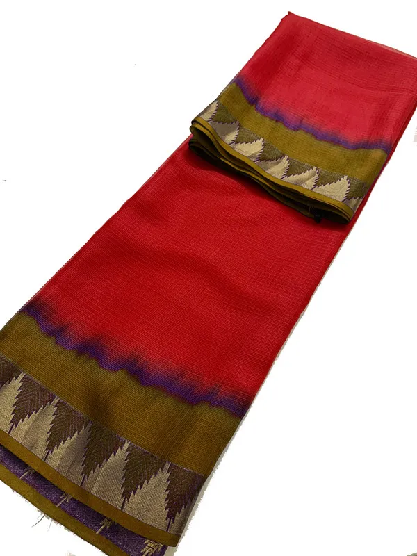 Authentic_Soft_Kota_Doria_Silk_Organza_Handloom_Saree_?_Bhagalpuri_Weave,_Tie_Dye,_Temple_Border_(13270_Olive_Green_&_Red)