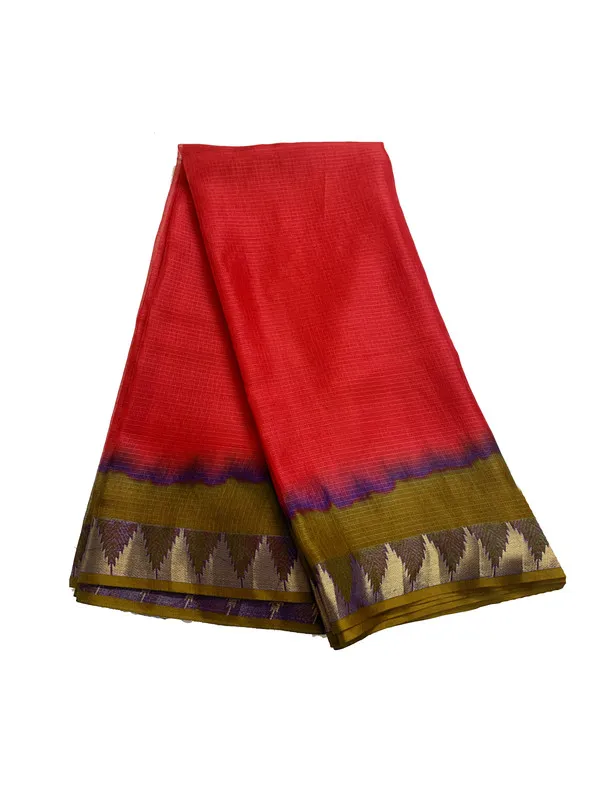 Authentic_Soft_Kota_Doria_Silk_Organza_Handloom_Saree_?_Bhagalpuri_Weave,_Tie_Dye,_Temple_Border_(13270_Olive_Green_&_Red)