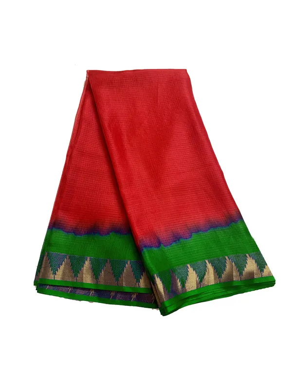 Authentic_Handloom_Bhagalpuri_Kota_Doria_Silk_Organza_Net_Tie-Dye_Saree_with_Temple_Border_(13271_Racing_Green_&_Red)